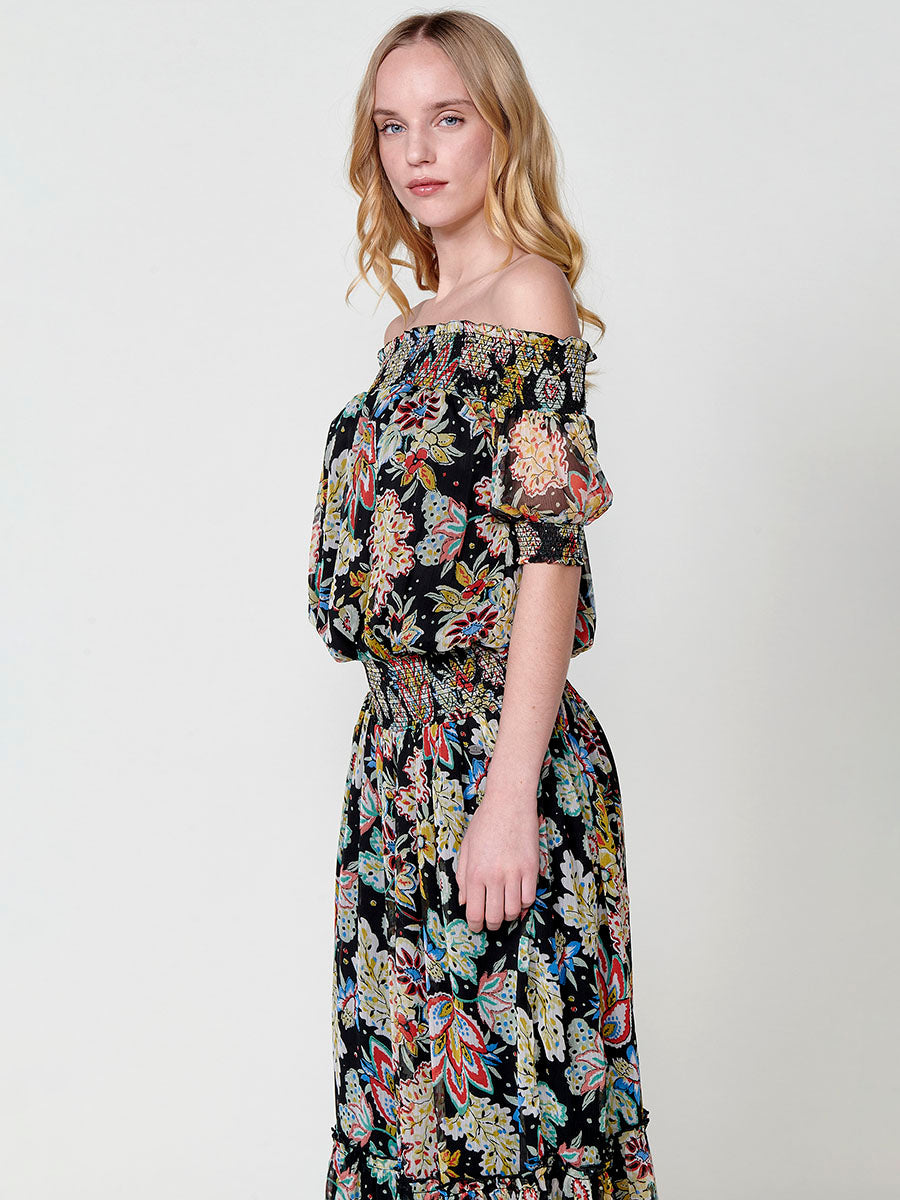 Vestido Mujer largo de gasa estampado floral – Koroshi negro