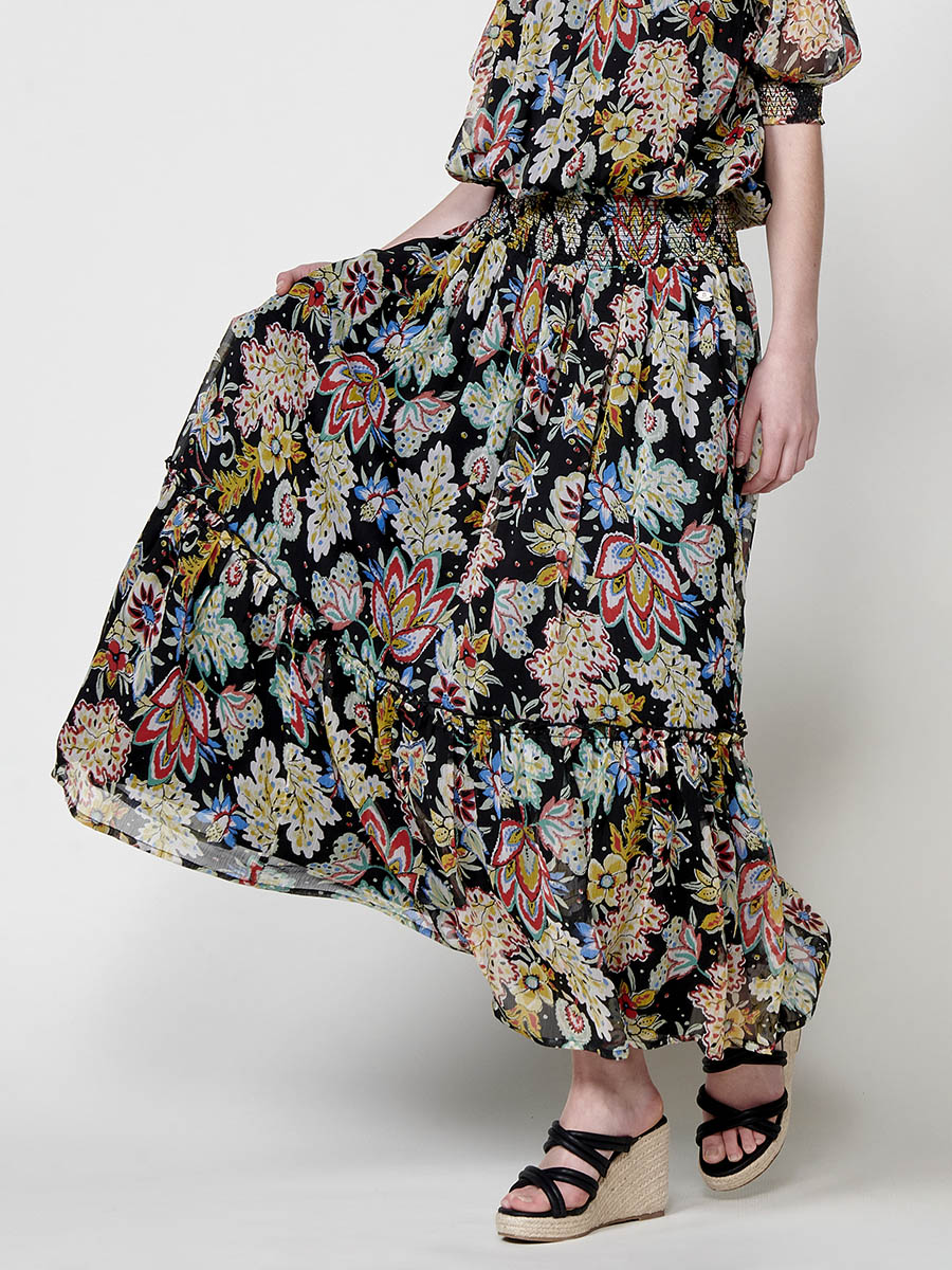 Vestido Mujer largo de gasa estampado floral – Koroshi negro