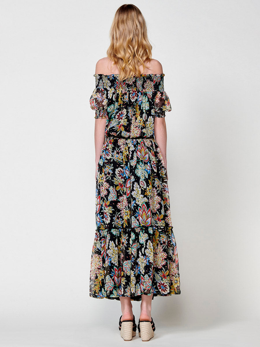 Vestido Mujer largo de gasa estampado floral – Koroshi negro