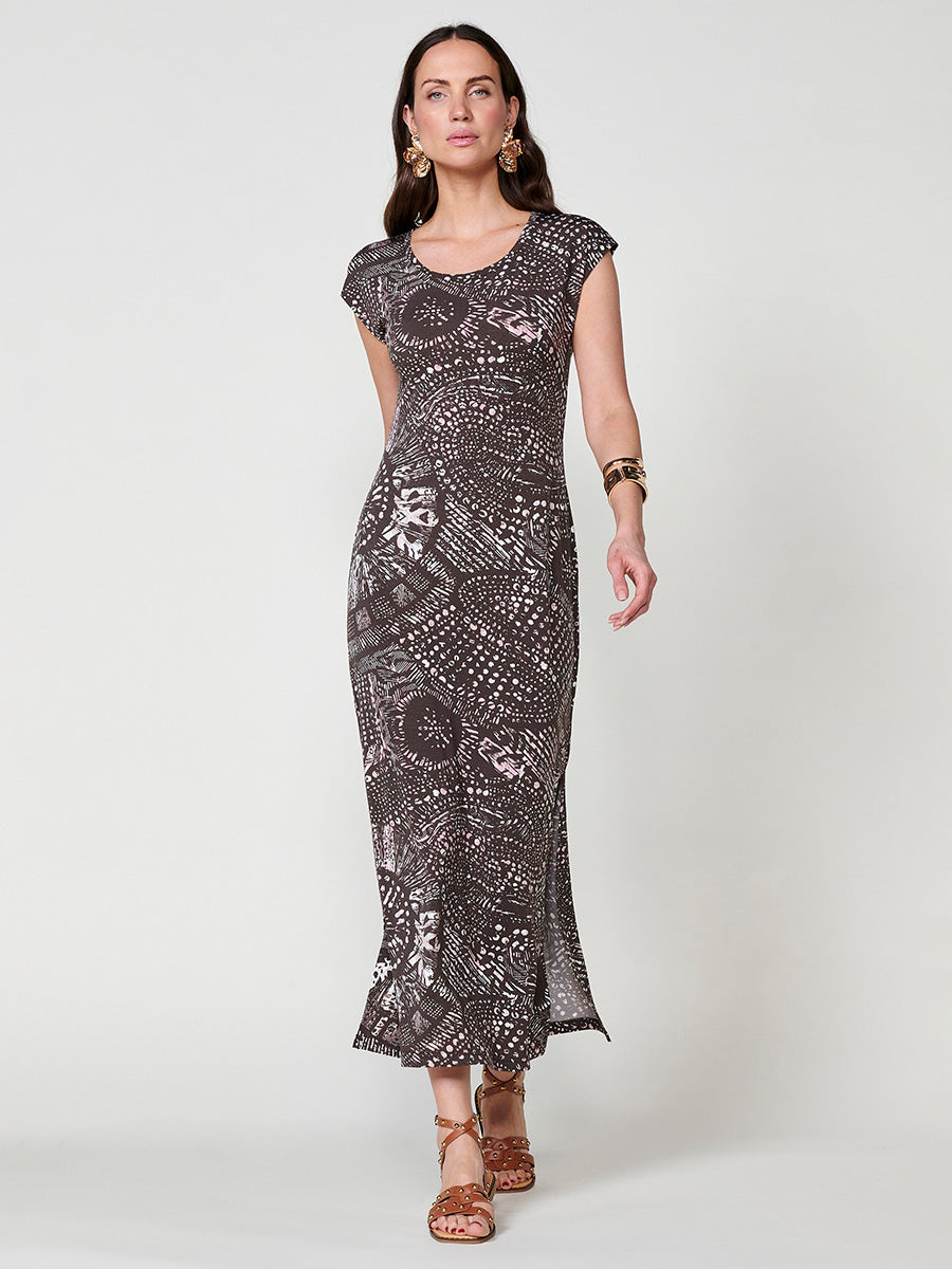 Vestido Mujer largo ajustado estampado – Koroshi marrón