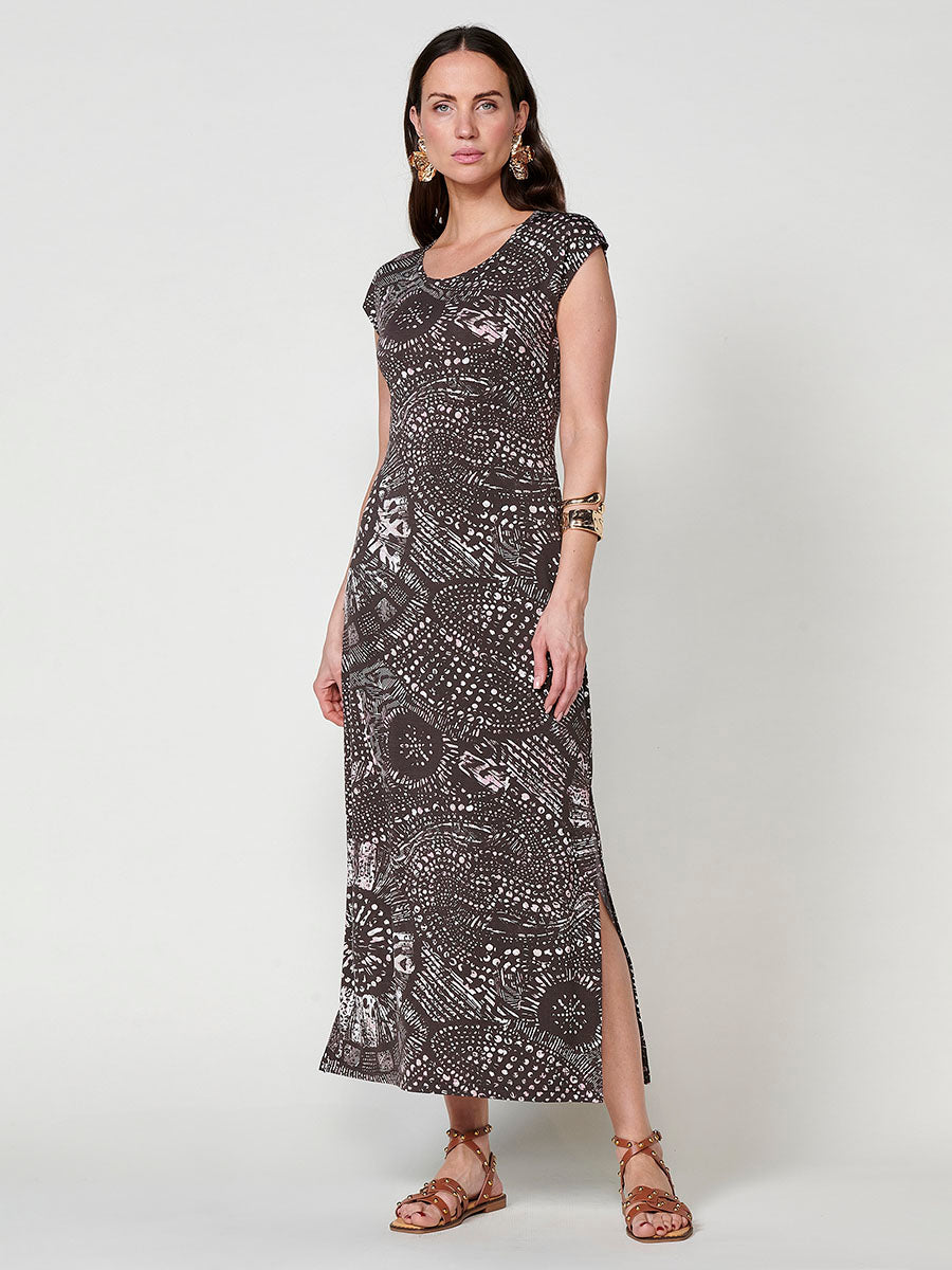 Vestido Mujer largo ajustado estampado – Koroshi marrón