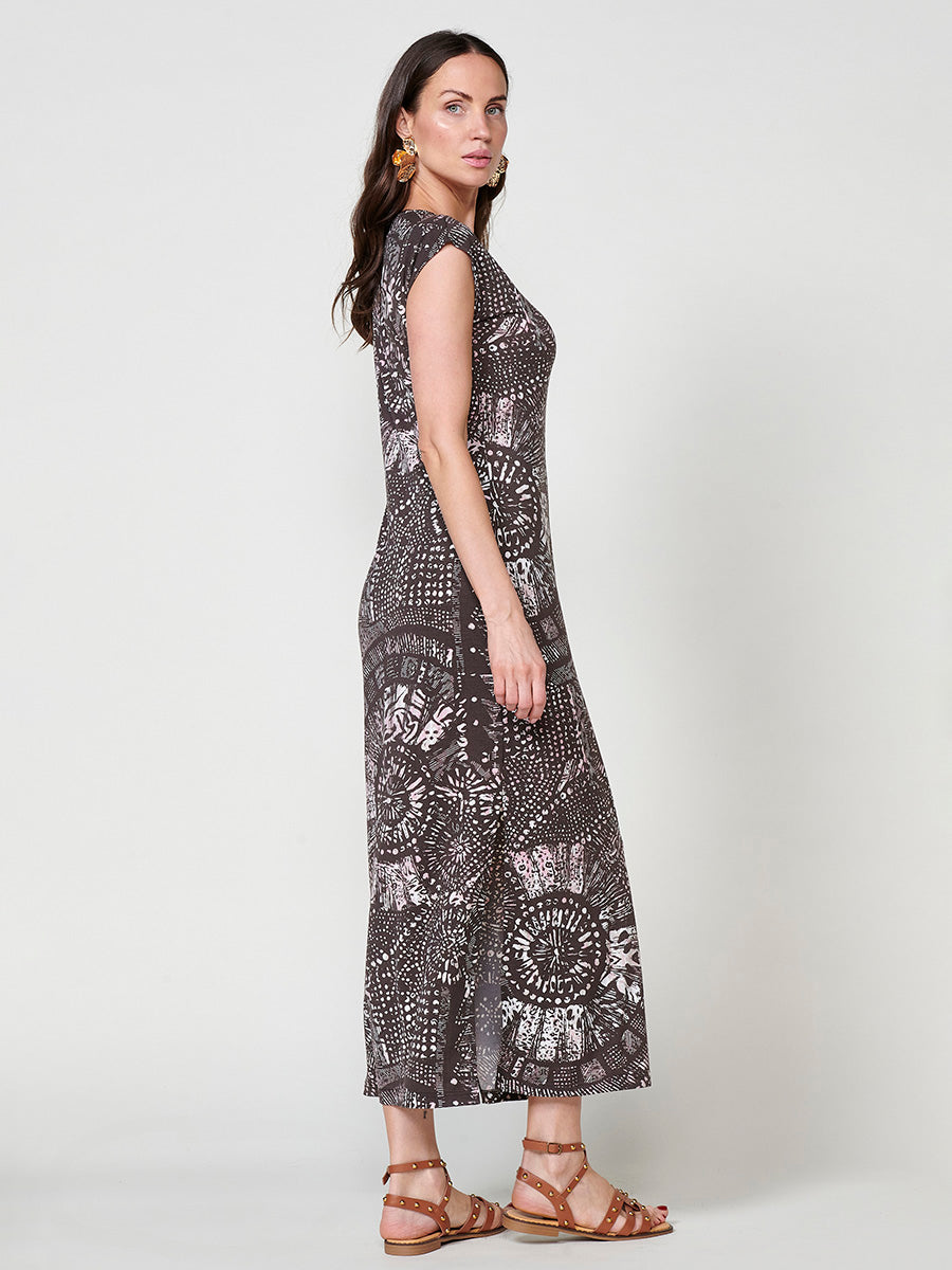 Vestido Mujer largo ajustado estampado – Koroshi marrón