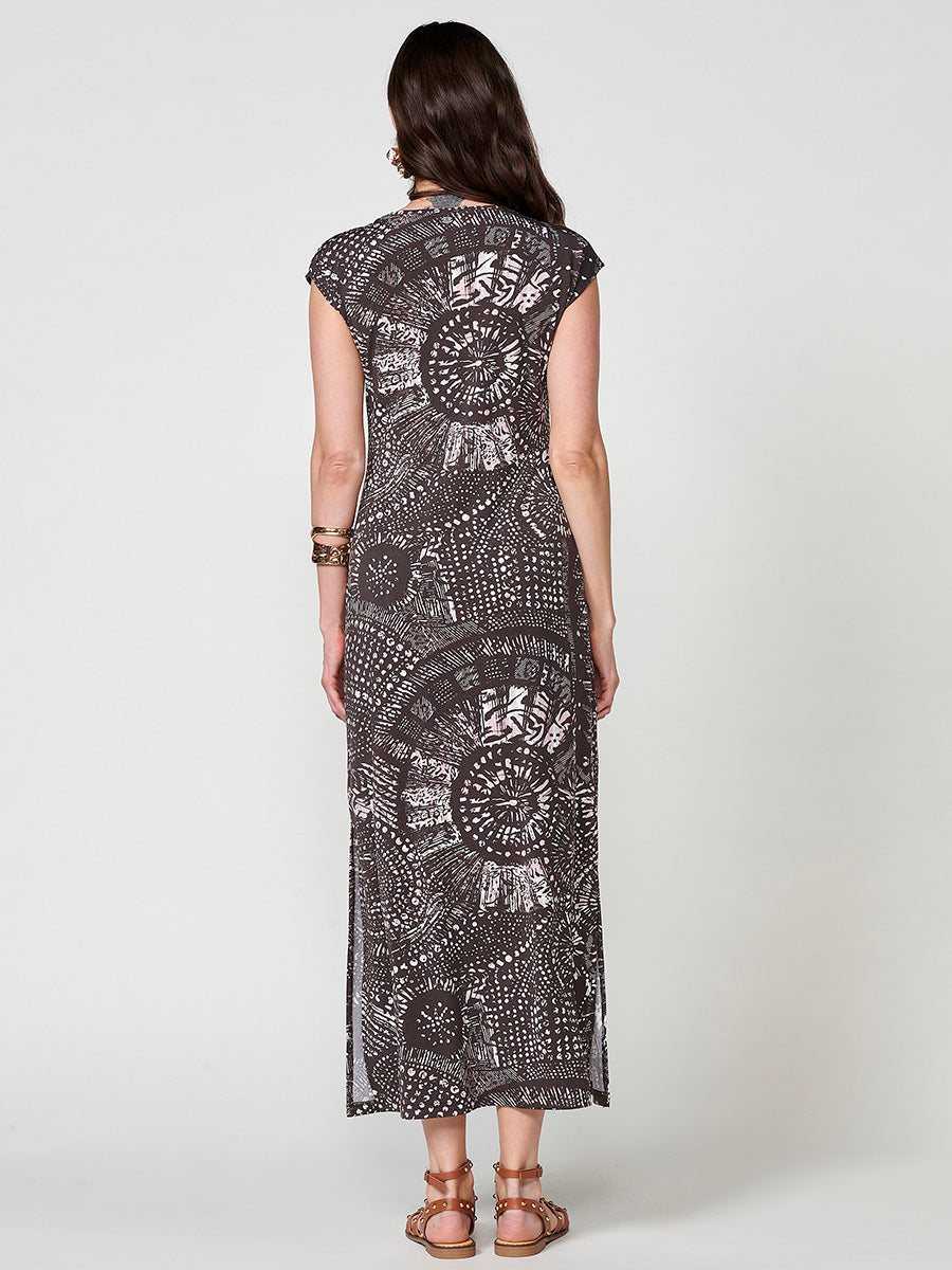 Vestido Mujer largo ajustado estampado – Koroshi marrón
