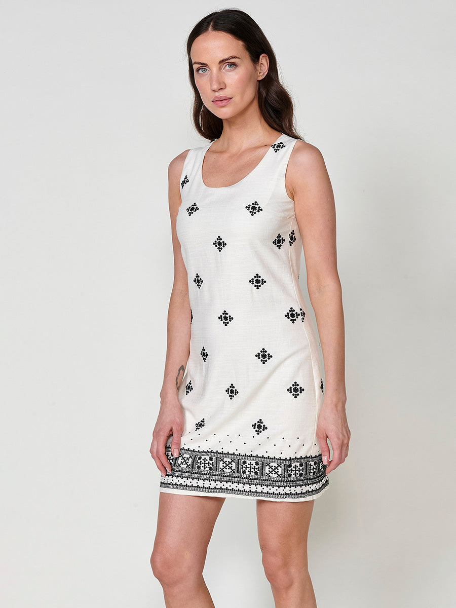 Vestido Mujer corto de tirantes con cenefa étnica – Koroshi crudo