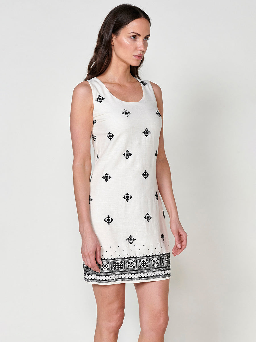 Vestido Mujer corto de tirantes con cenefa étnica – Koroshi crudo