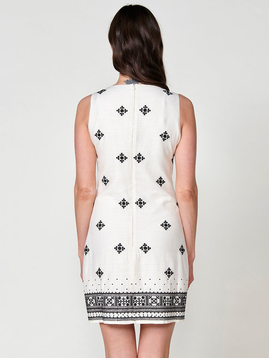 Vestido Mujer corto de tirantes con cenefa étnica – Koroshi crudo