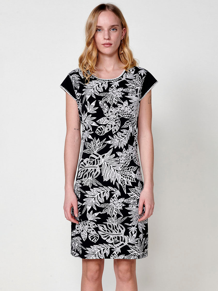 Vestido Mujer corto estampado tropical con bordado – Koroshi negro