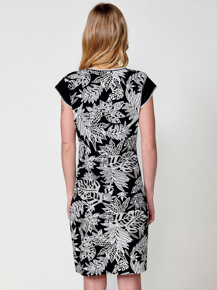 Vestido Mujer corto estampado tropical con bordado – Koroshi negro