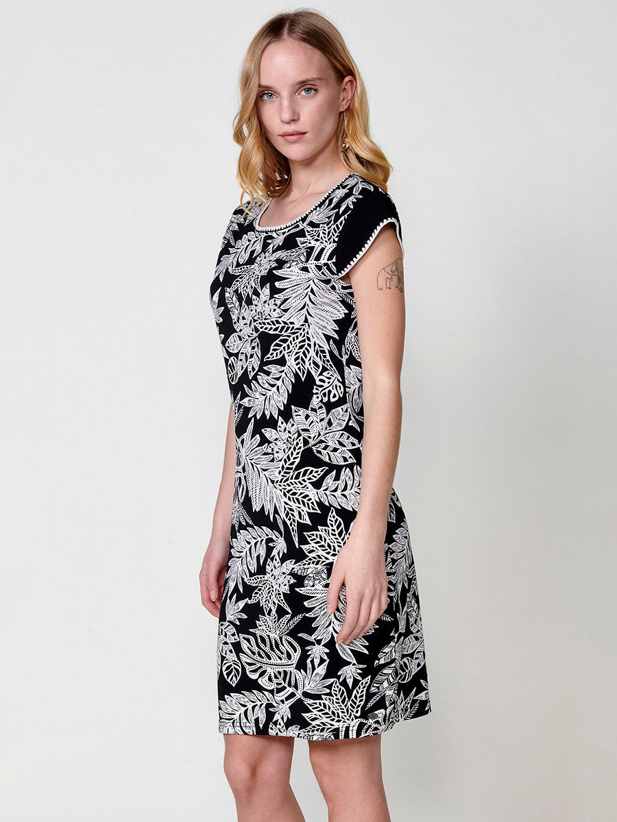 Vestido Mujer corto estampado tropical con bordado – Koroshi negro