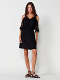 Vestido Mujer corto de viscosa con blonda – Koroshi negro
