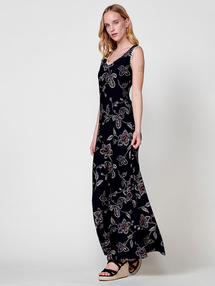 Vestido Mujer largo de tirantes estampado tropical – Koroshi 2512VS32