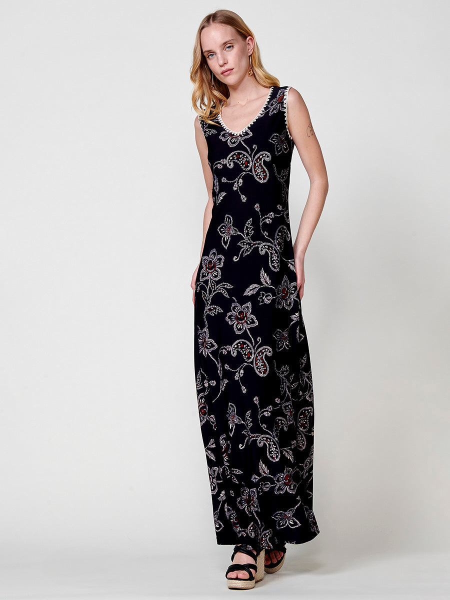 Vestido Mujer largo de tirantes estampado tropical – Koroshi 2512VS32