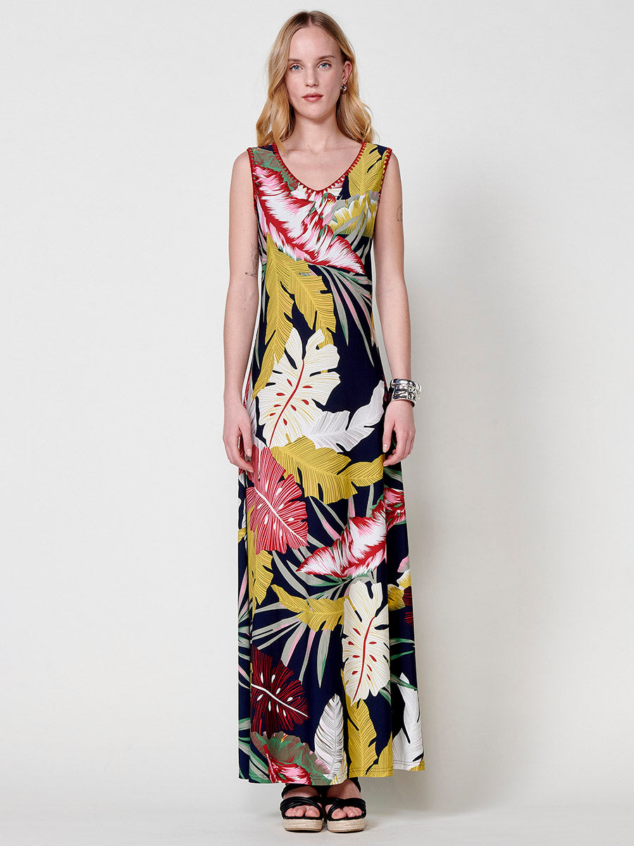 Vestido Mujer largo de tirantes estampado tropical – Koroshi 2512VS32