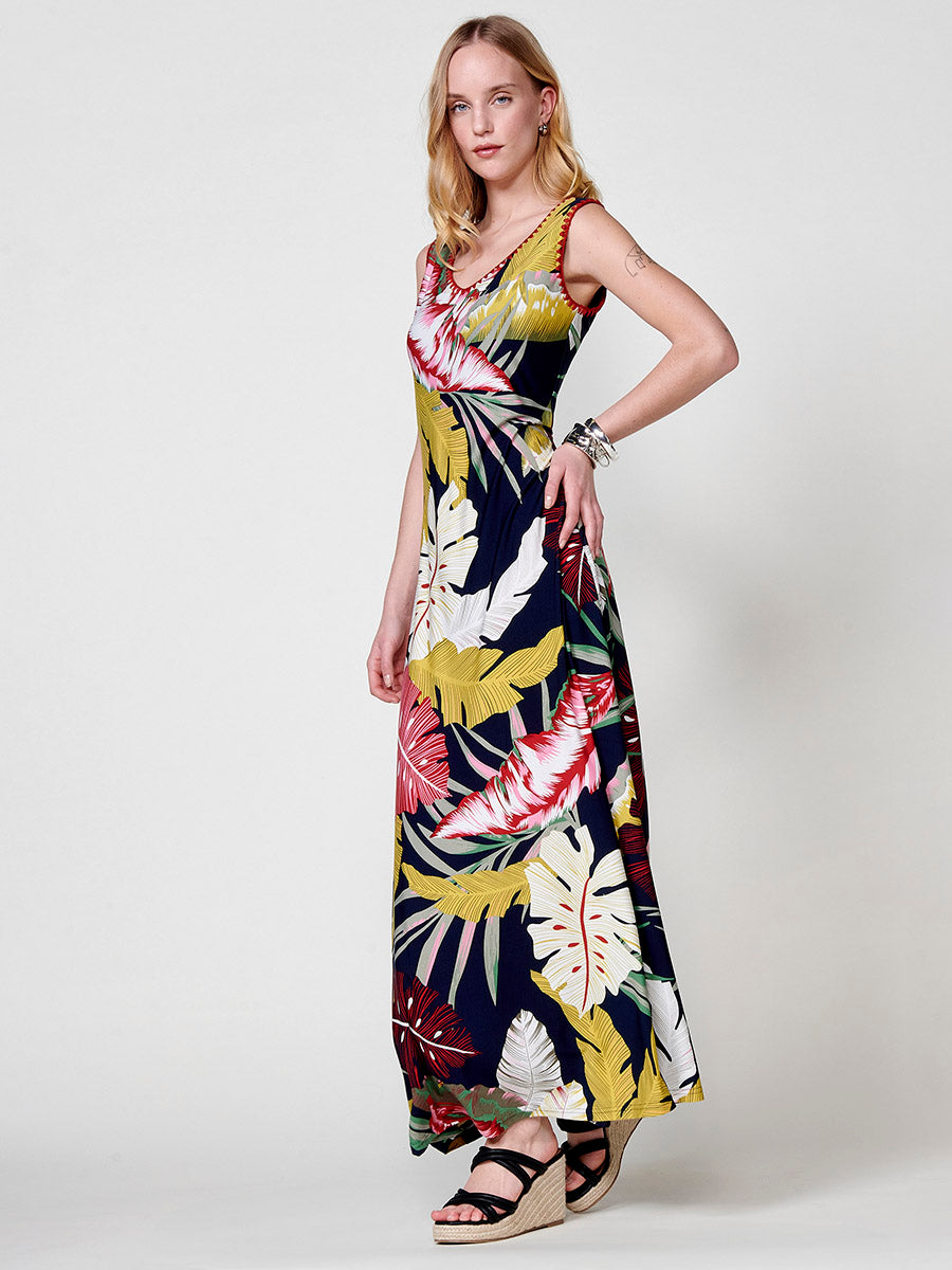 Vestido Mujer largo de tirantes estampado tropical – Koroshi 2512VS32