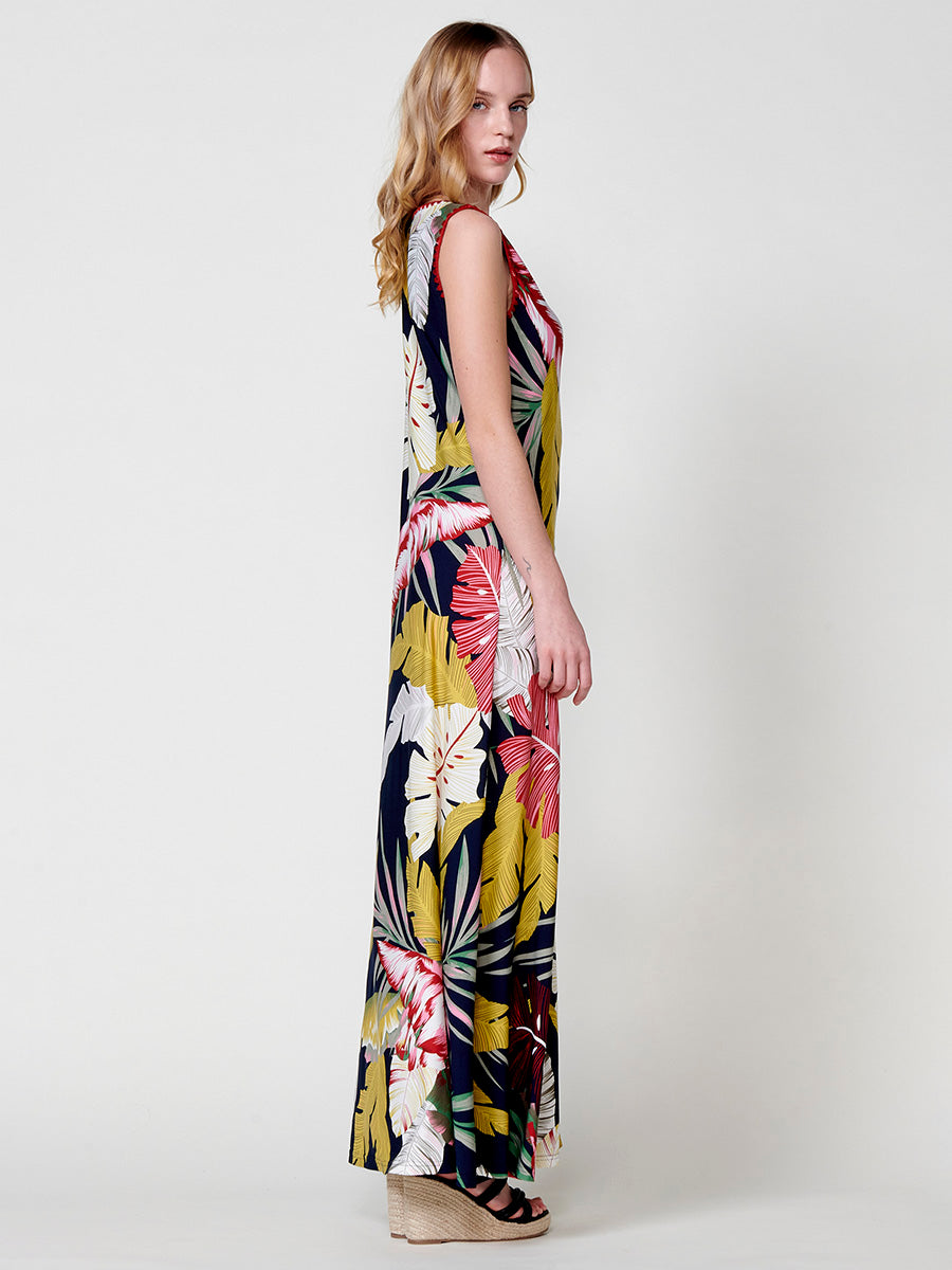 Vestido Mujer largo de tirantes estampado tropical – Koroshi 2512VS32
