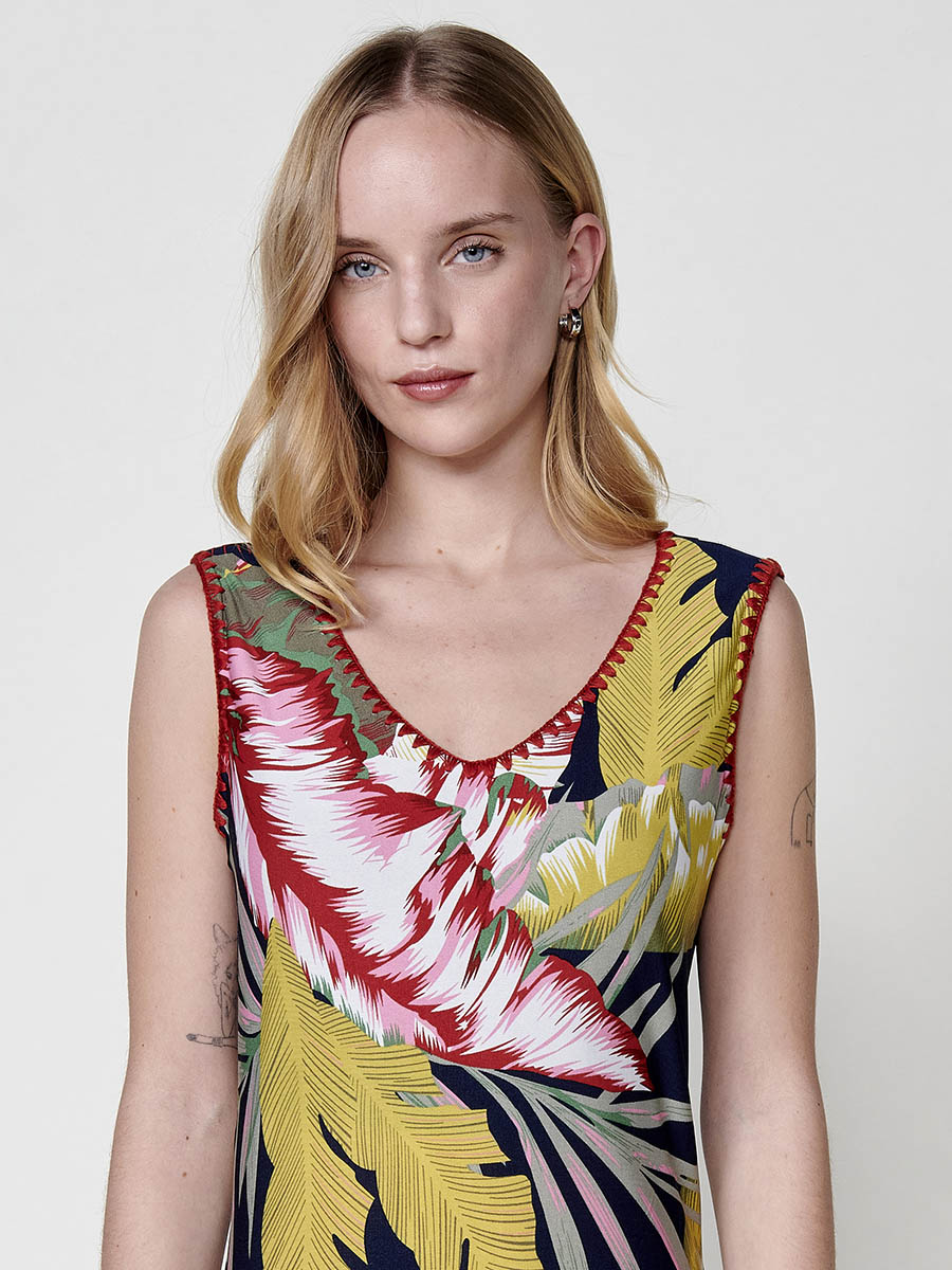 Vestido Mujer largo de tirantes estampado tropical – Koroshi 2512VS32