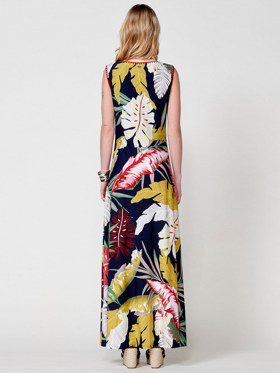 Vestido Mujer largo de tirantes estampado tropical – Koroshi 2512VS32