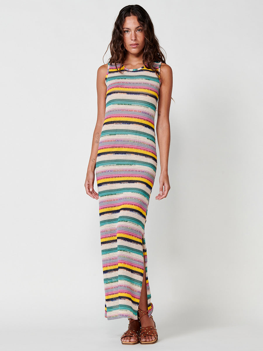Vestido Mujer largo de punto a rayas – Koroshi multicolor