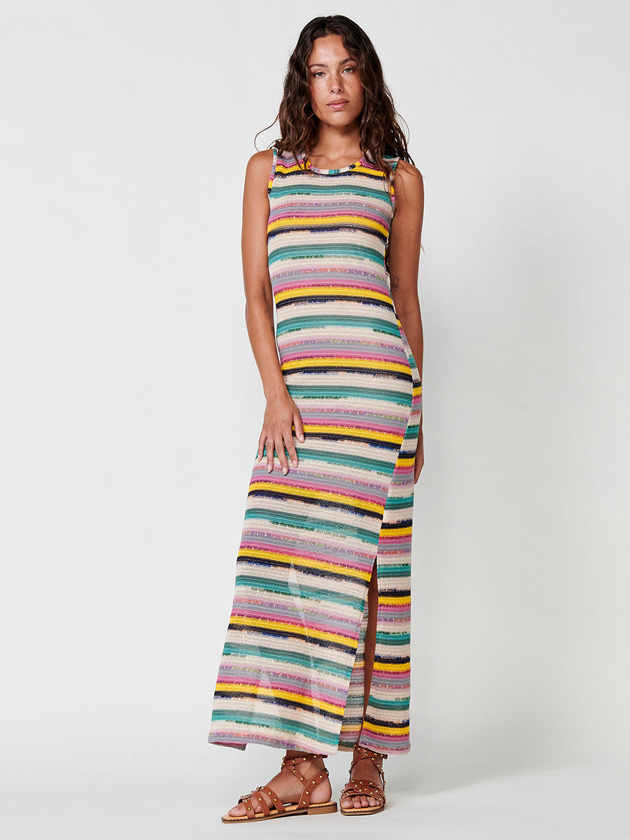 Vestido Mujer largo de punto a rayas – Koroshi multicolor