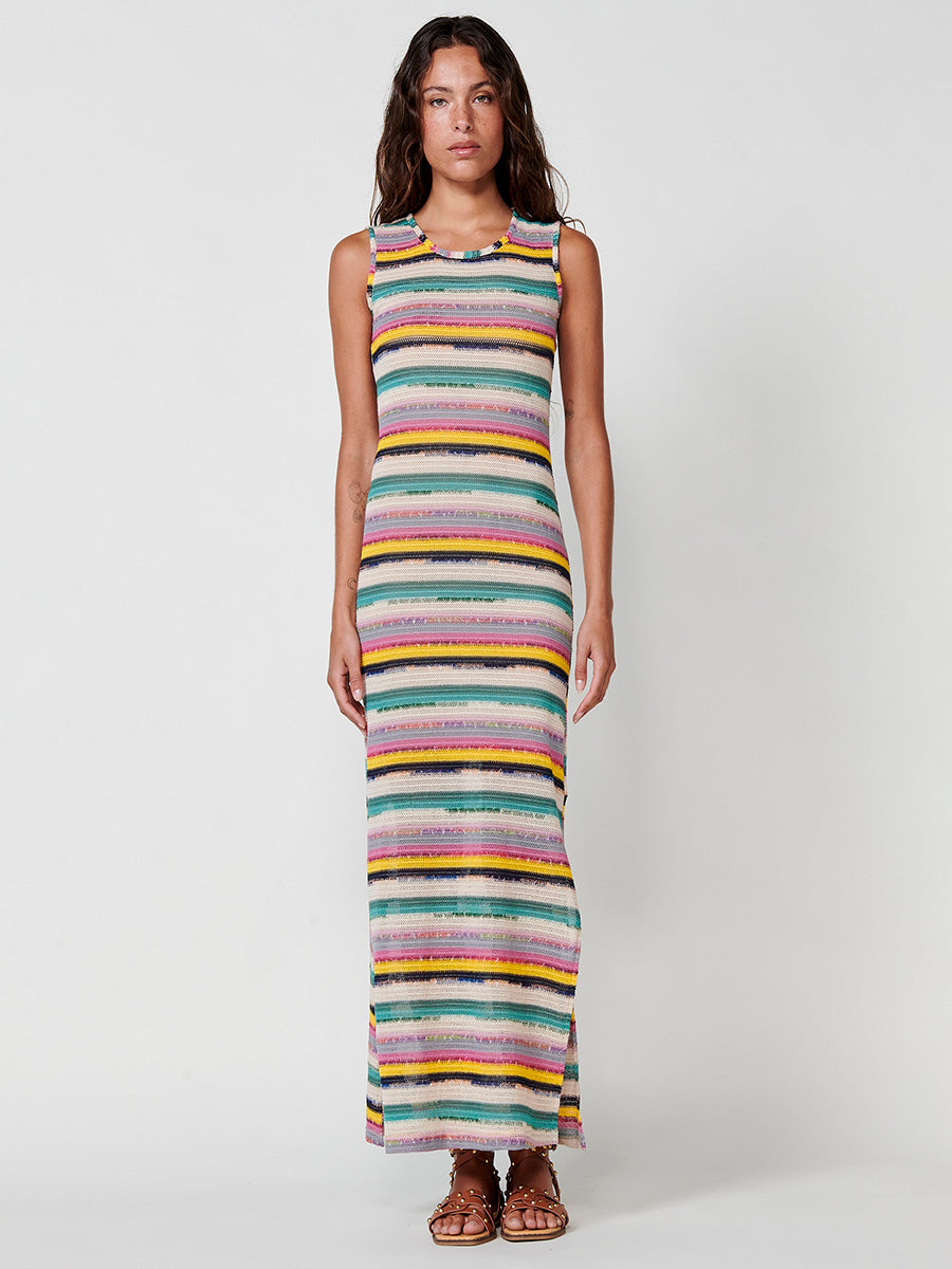 Vestido Mujer largo de punto a rayas – Koroshi multicolor