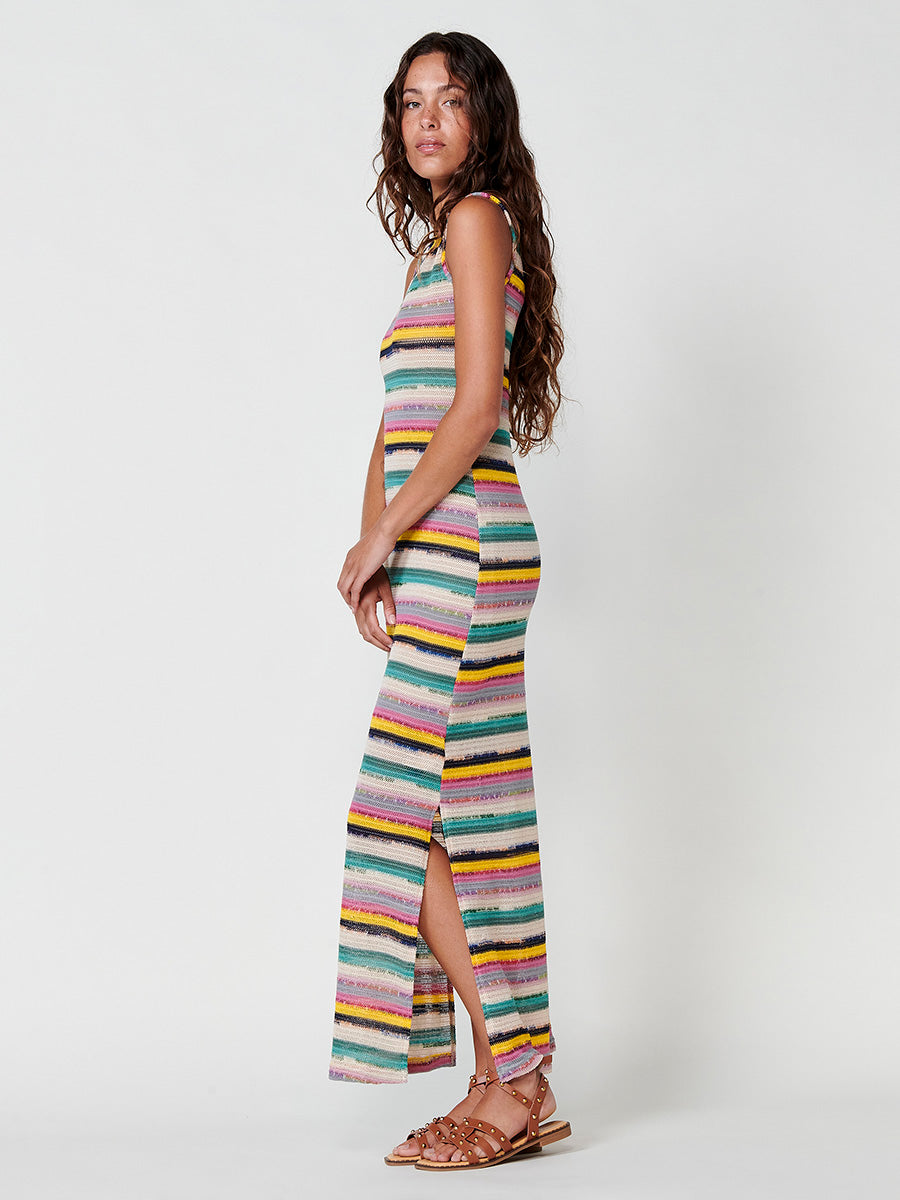 Vestido Mujer largo de punto a rayas – Koroshi multicolor