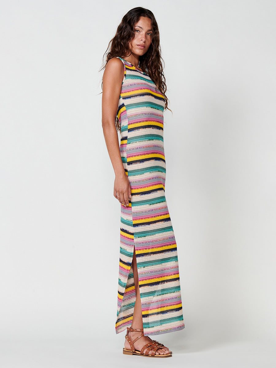 Vestido Mujer largo de punto a rayas – Koroshi multicolor