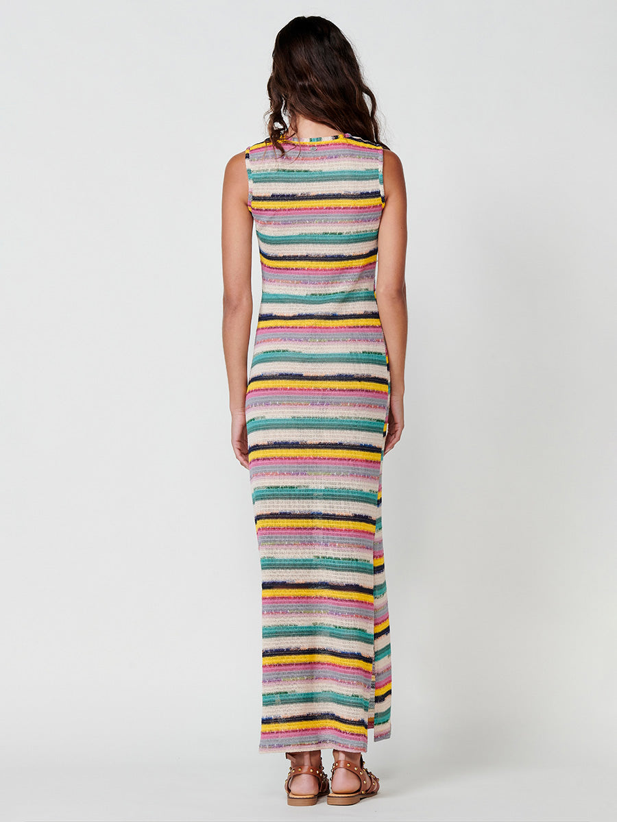Vestido Mujer largo de punto a rayas – Koroshi multicolor