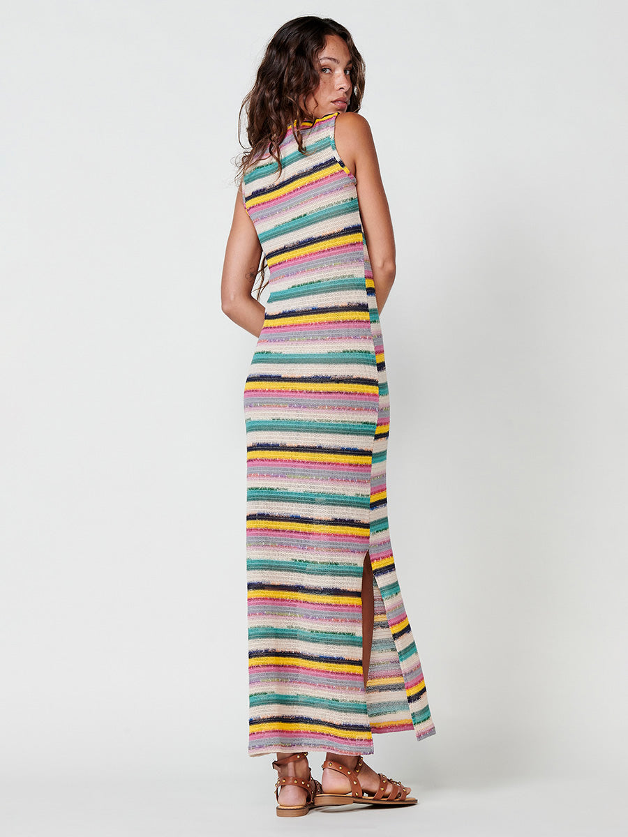 Vestido Mujer largo de punto a rayas – Koroshi multicolor