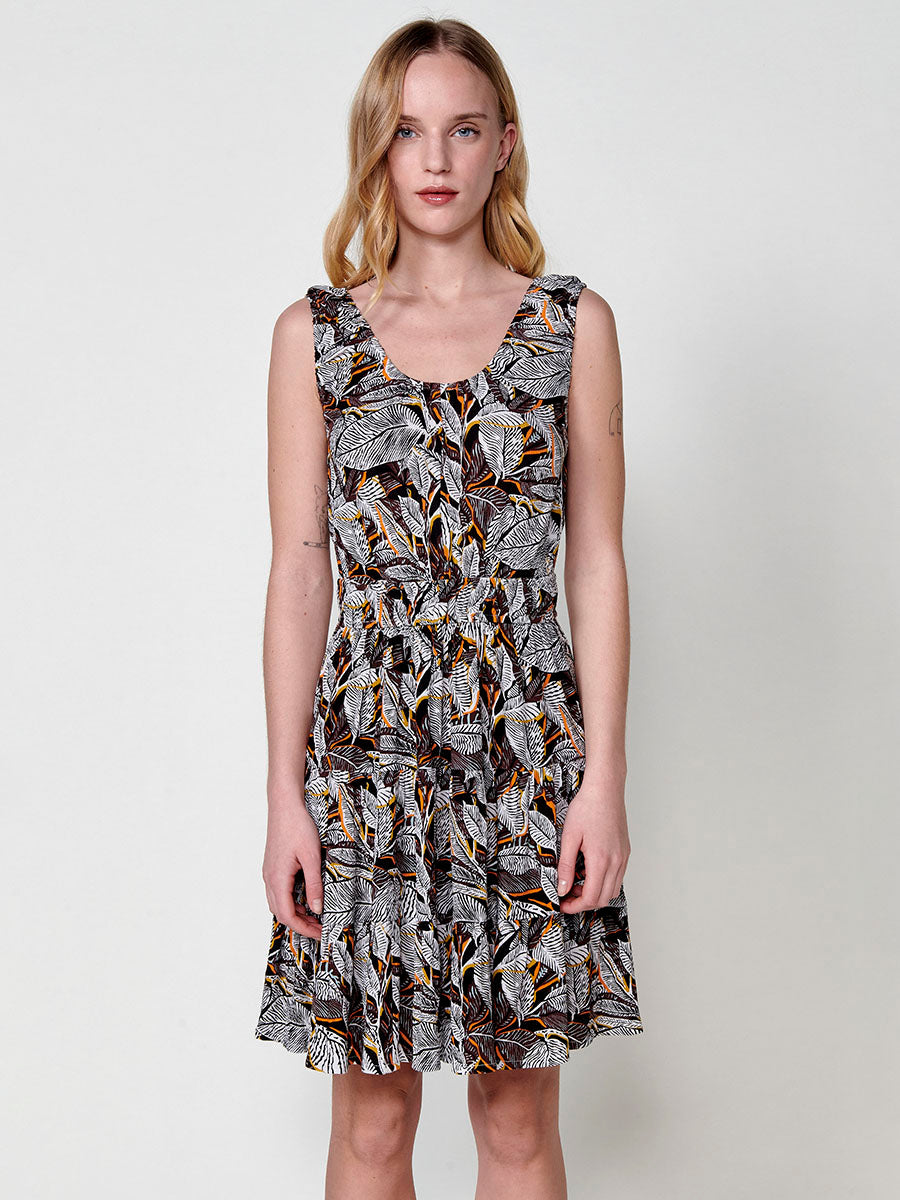 Vestido Mujer corto estampado tropical – Koroshi negro
