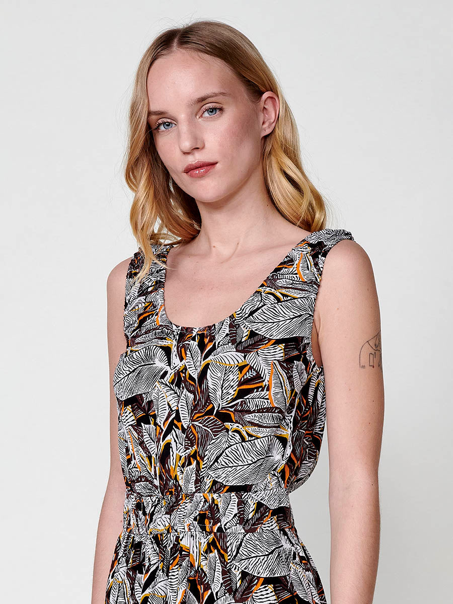Vestido Mujer corto estampado tropical – Koroshi negro