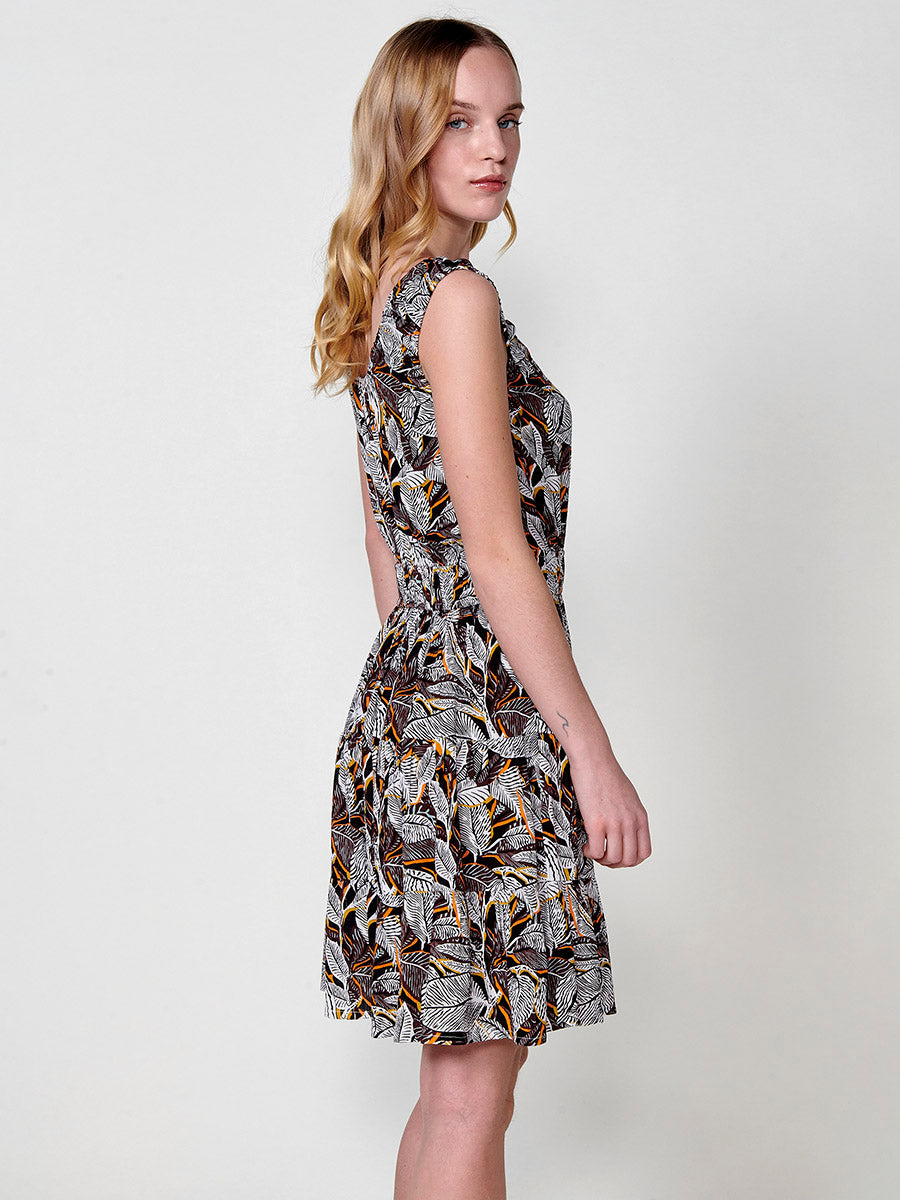 Vestido Mujer corto estampado tropical – Koroshi negro