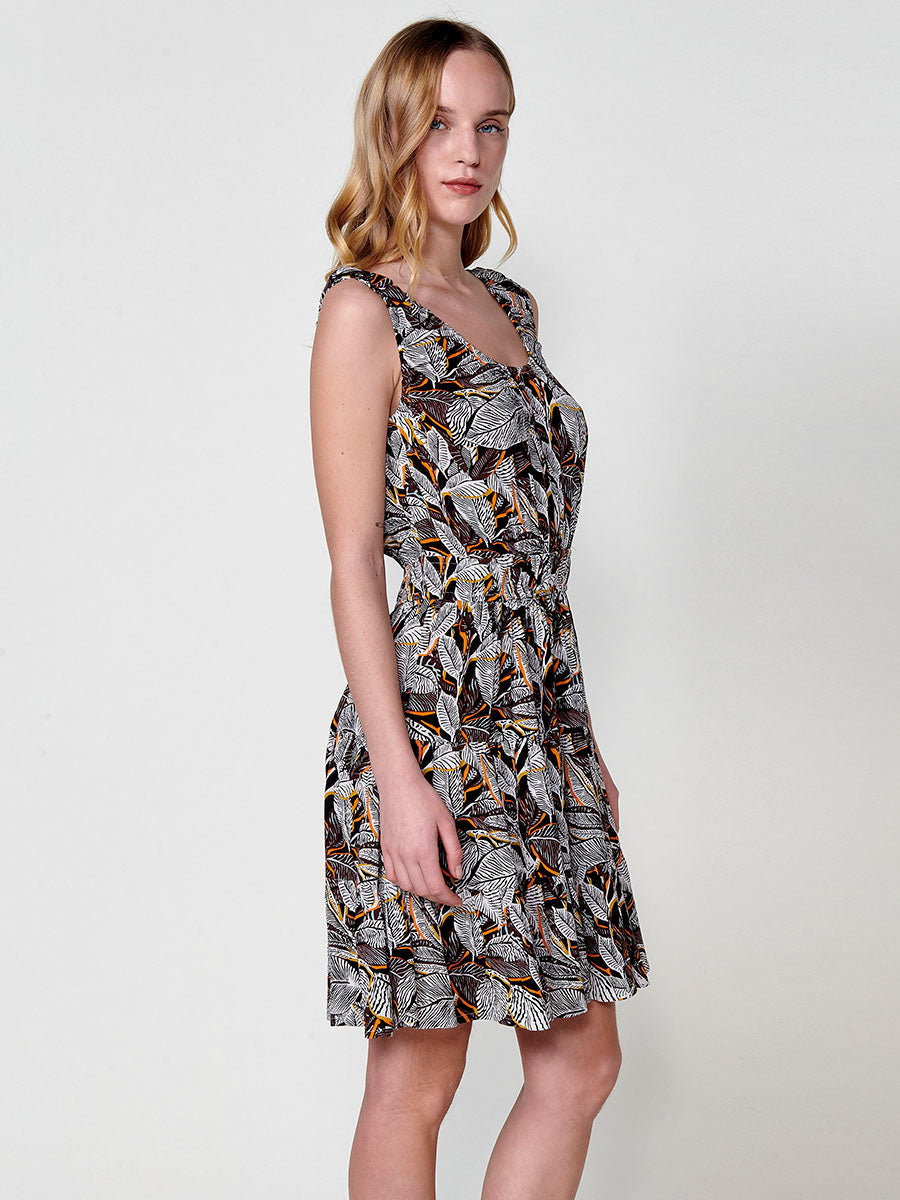 Vestido Mujer corto estampado tropical – Koroshi negro