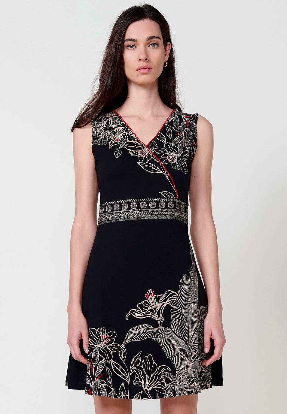 Vestido Mujer corto estampado floral con escote en pico – Koroshi 2512VS57