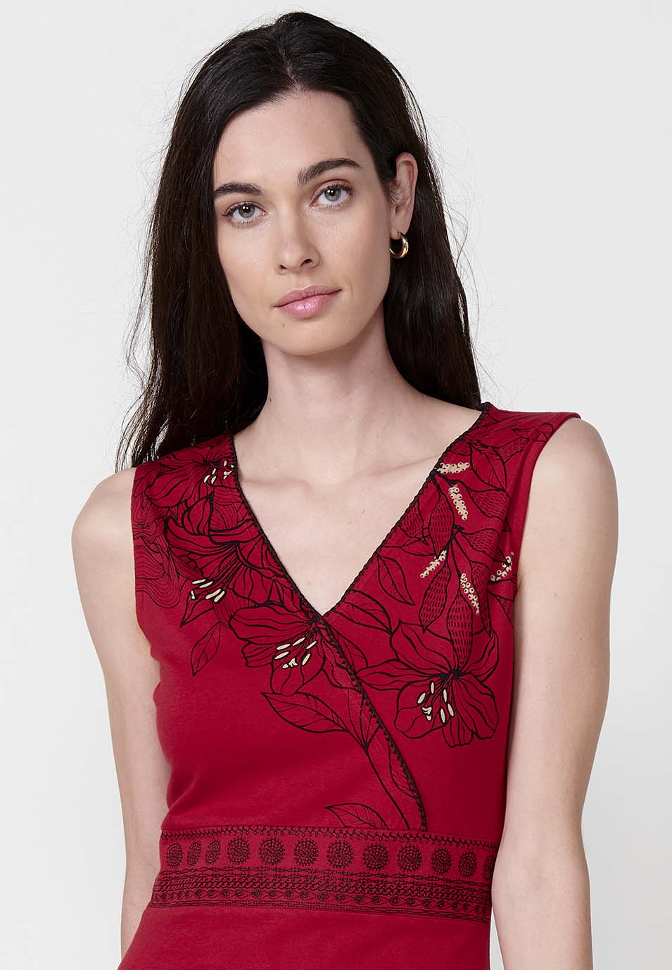 Vestido Mujer corto estampado floral con escote en pico – Koroshi 2512VS57