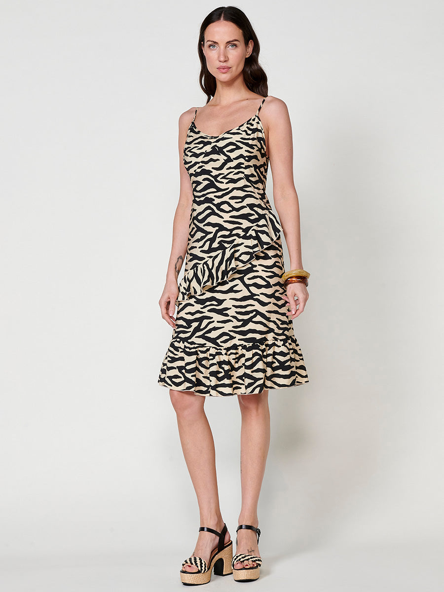 Vestido Mujer midi de tirantes estampado animal – Koroshi negro