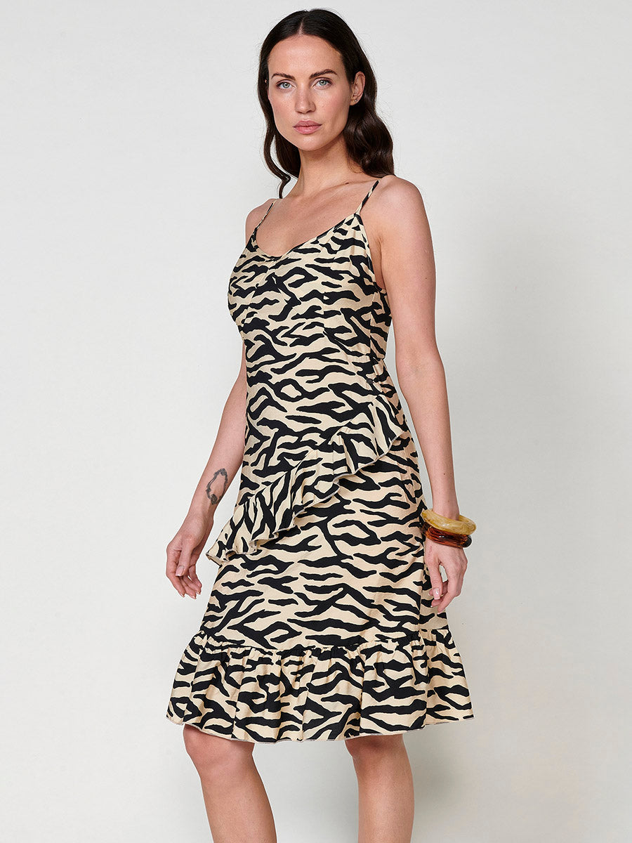 Vestido Mujer midi de tirantes estampado animal – Koroshi negro
