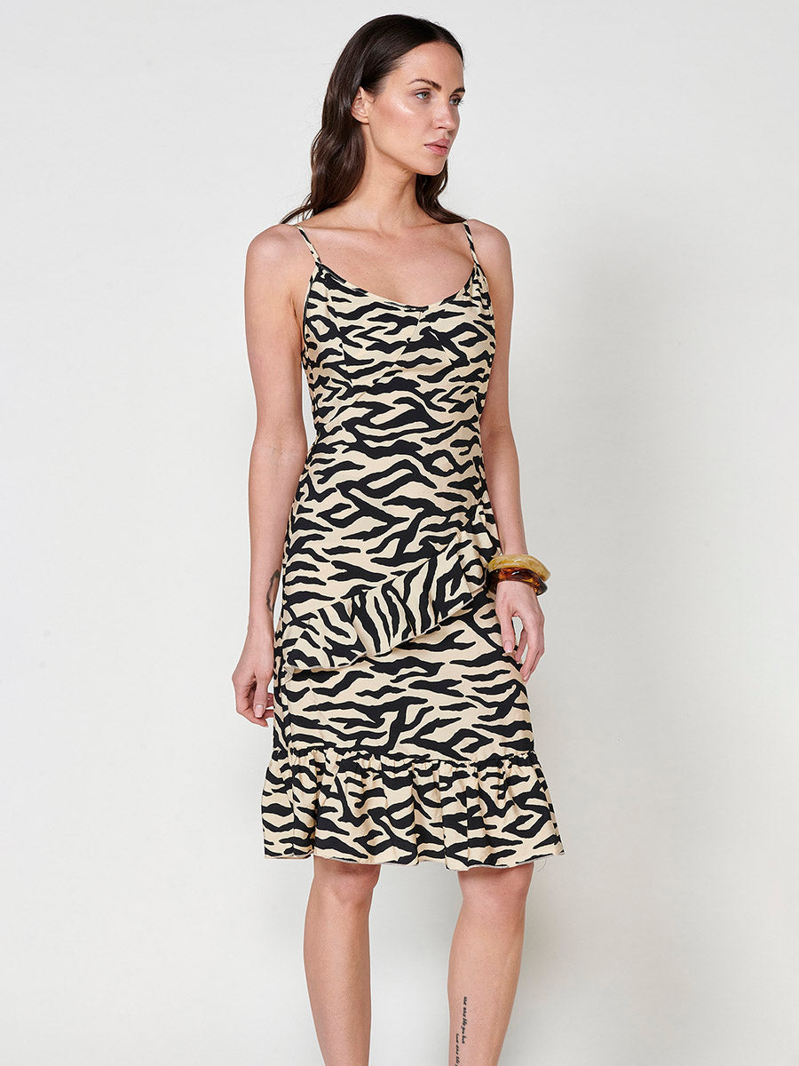 Vestido Mujer midi de tirantes estampado animal – Koroshi negro