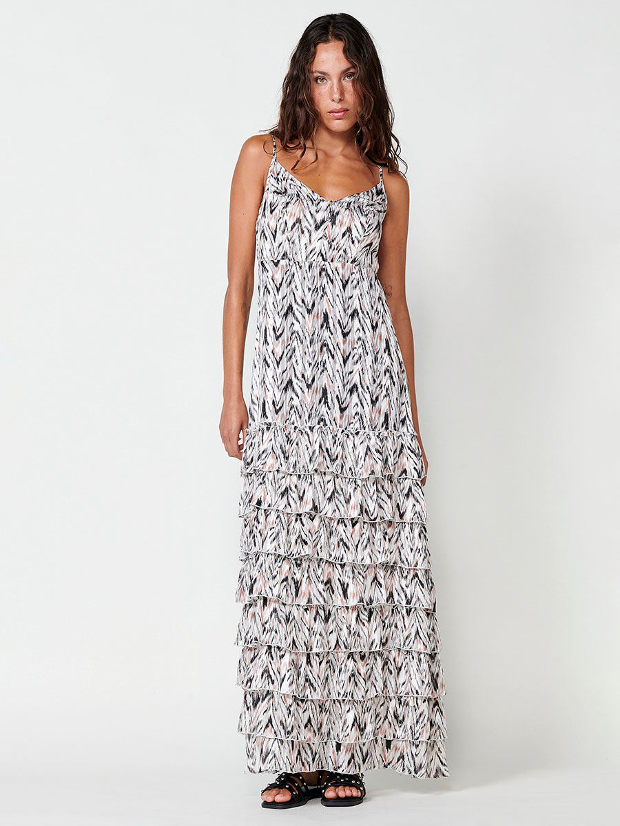 Vestido Mujer largo de tirantes con volantes – Koroshi blanco