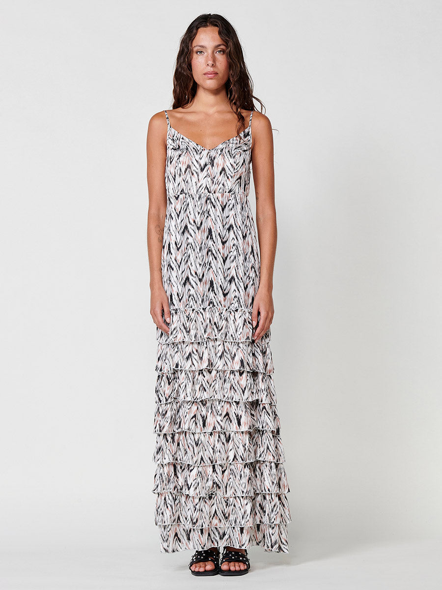 Vestido Mujer largo de tirantes con volantes – Koroshi blanco