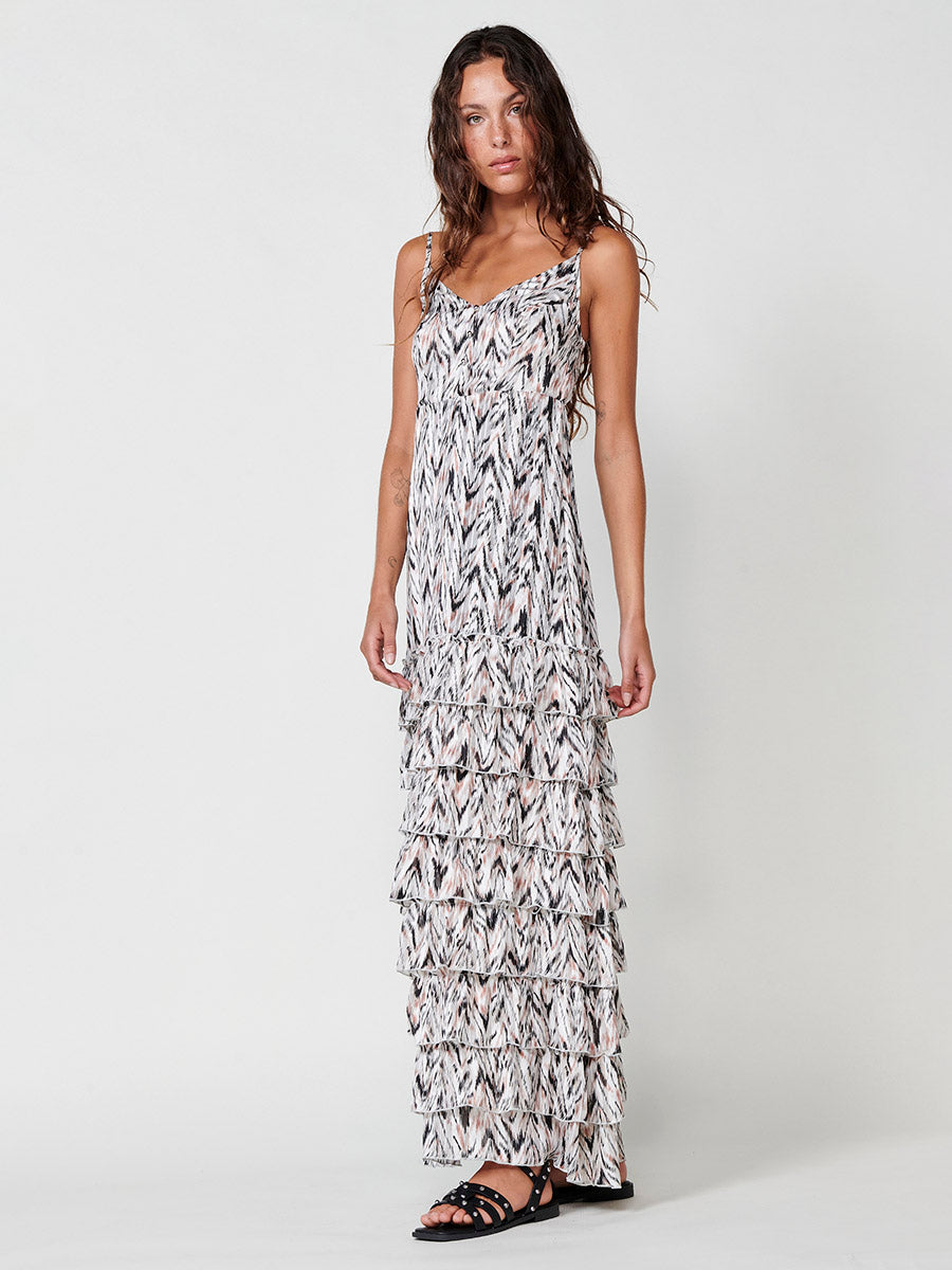 Vestido Mujer largo de tirantes con volantes – Koroshi blanco