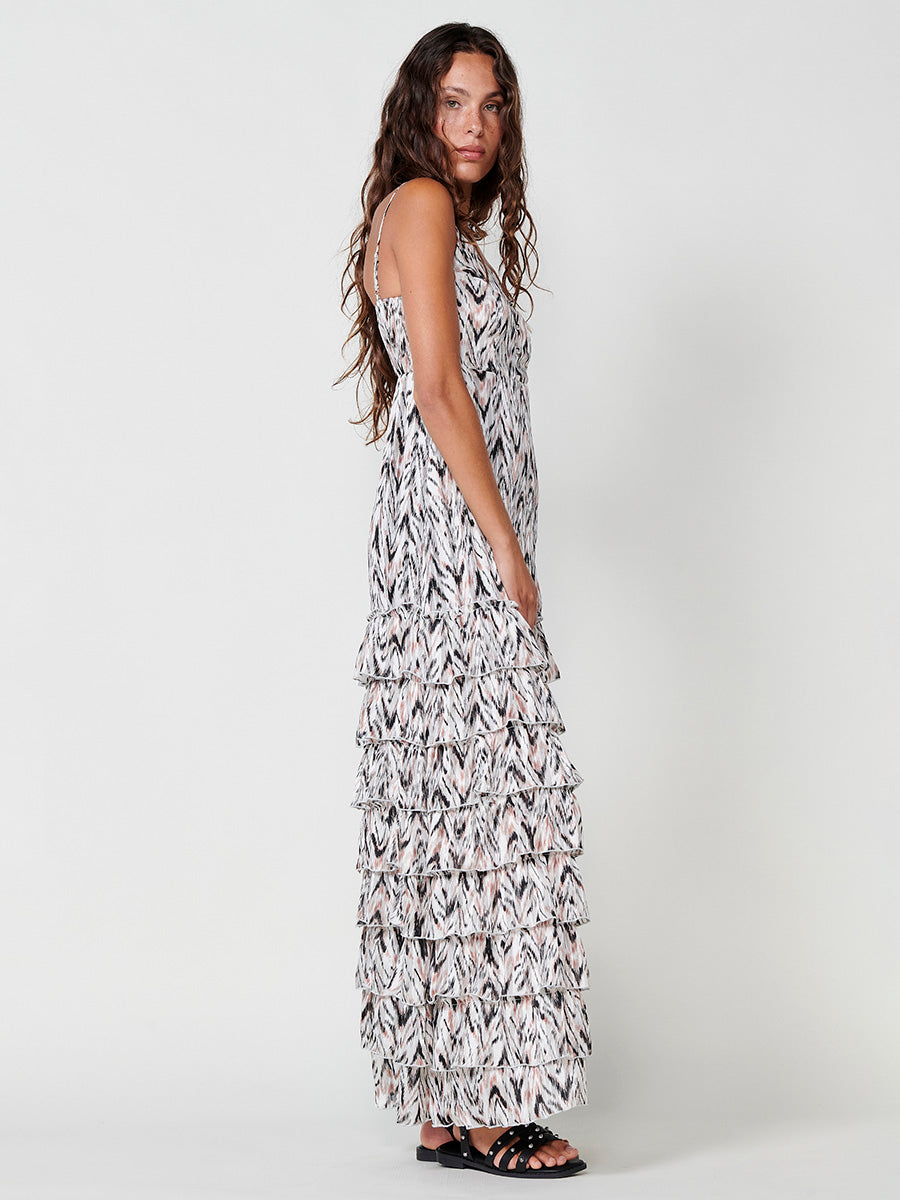 Vestido Mujer largo de tirantes con volantes – Koroshi blanco
