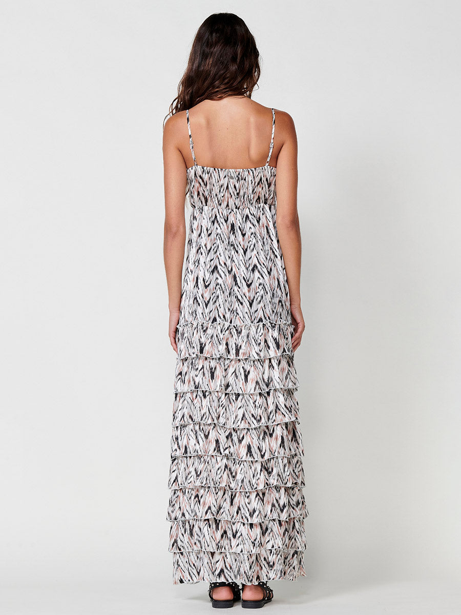 Vestido Mujer largo de tirantes con volantes – Koroshi blanco