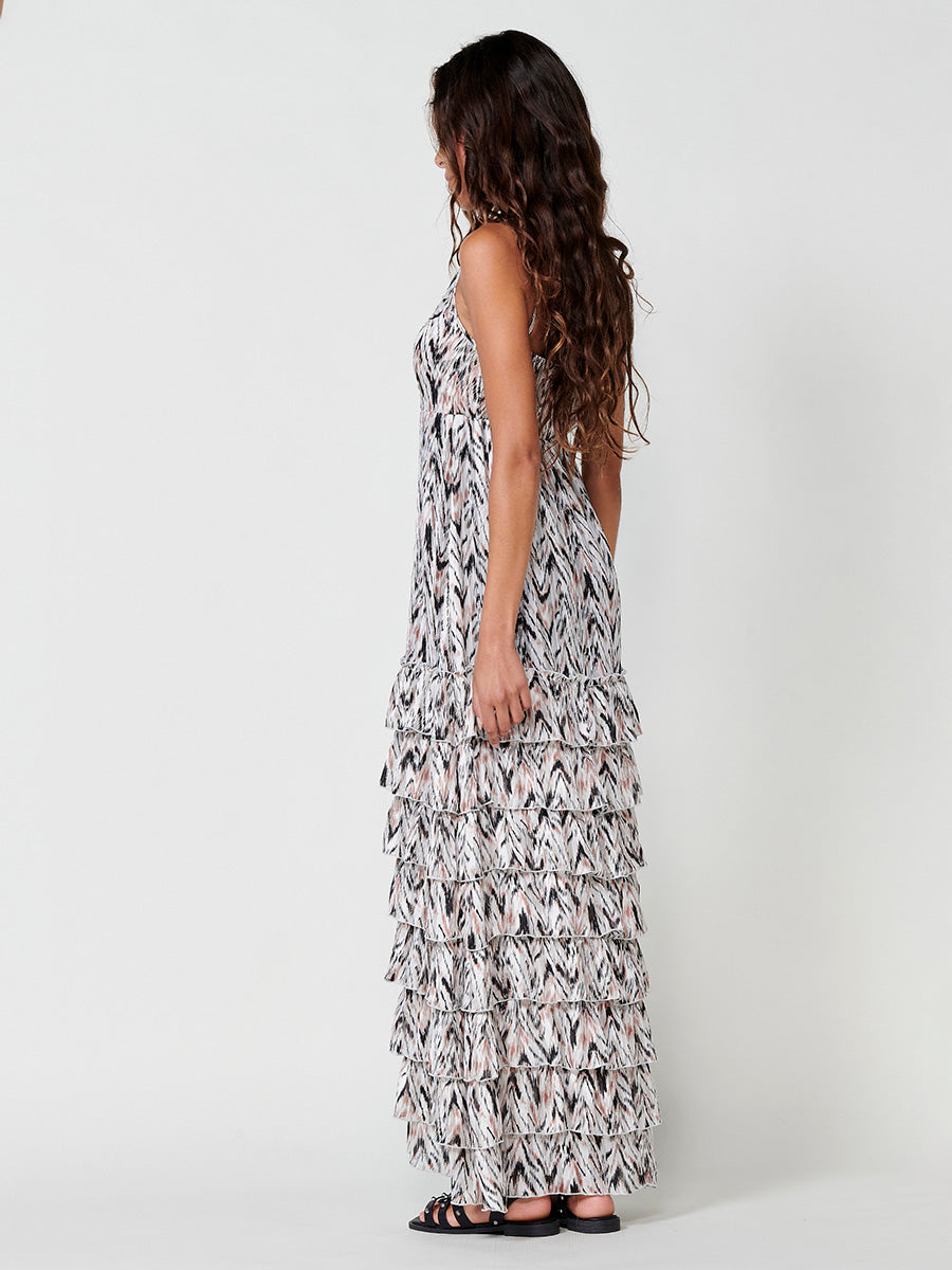 Vestido Mujer largo de tirantes con volantes – Koroshi blanco