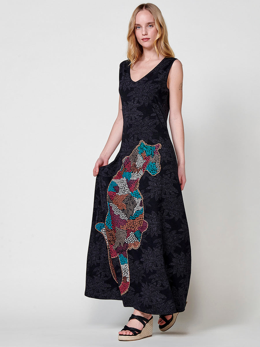 Vestido Mujer midi de algodón estampado con tigre – Koroshi negro