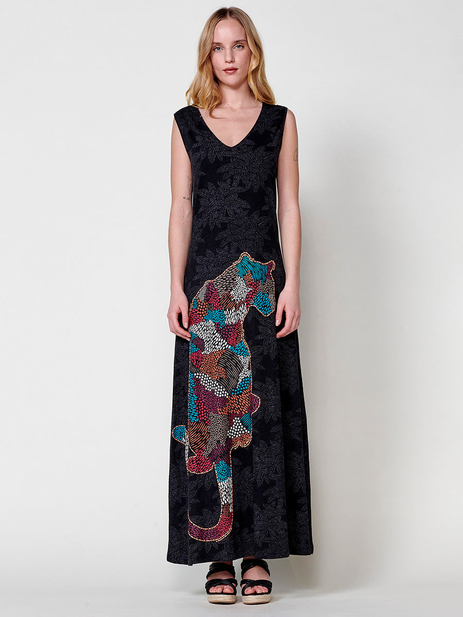 Vestido Mujer midi de algodón estampado con tigre – Koroshi negro
