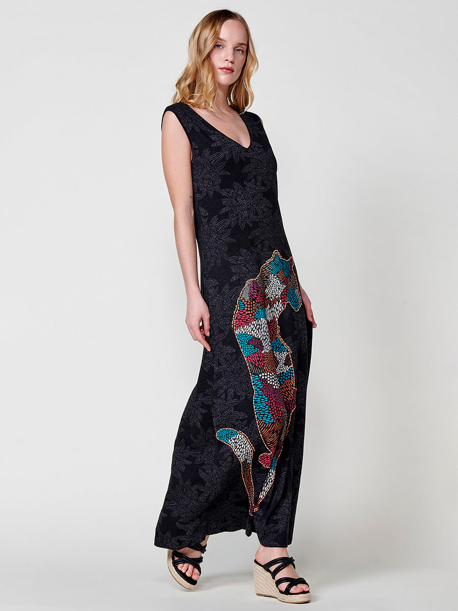 Vestido Mujer midi de algodón estampado con tigre – Koroshi negro