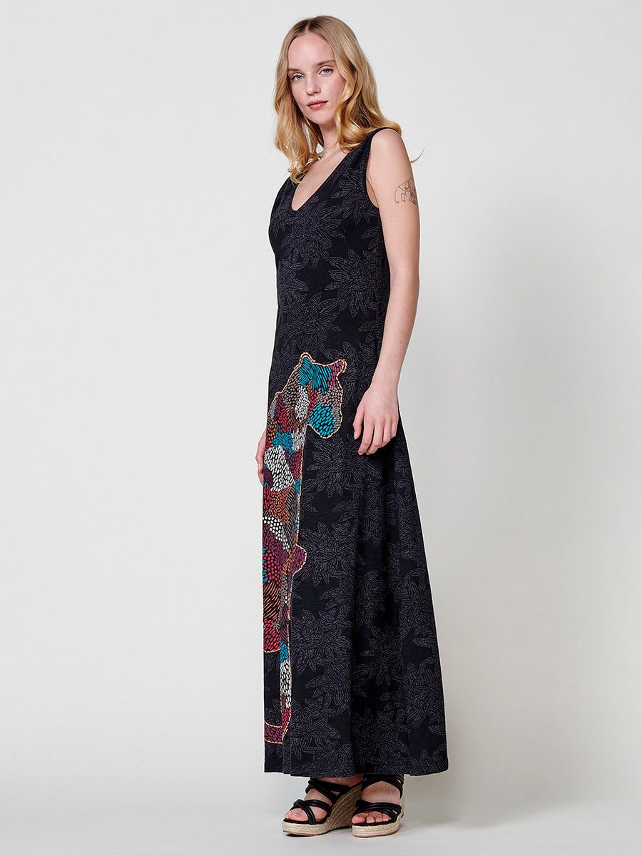 Vestido Mujer midi de algodón estampado con tigre – Koroshi negro