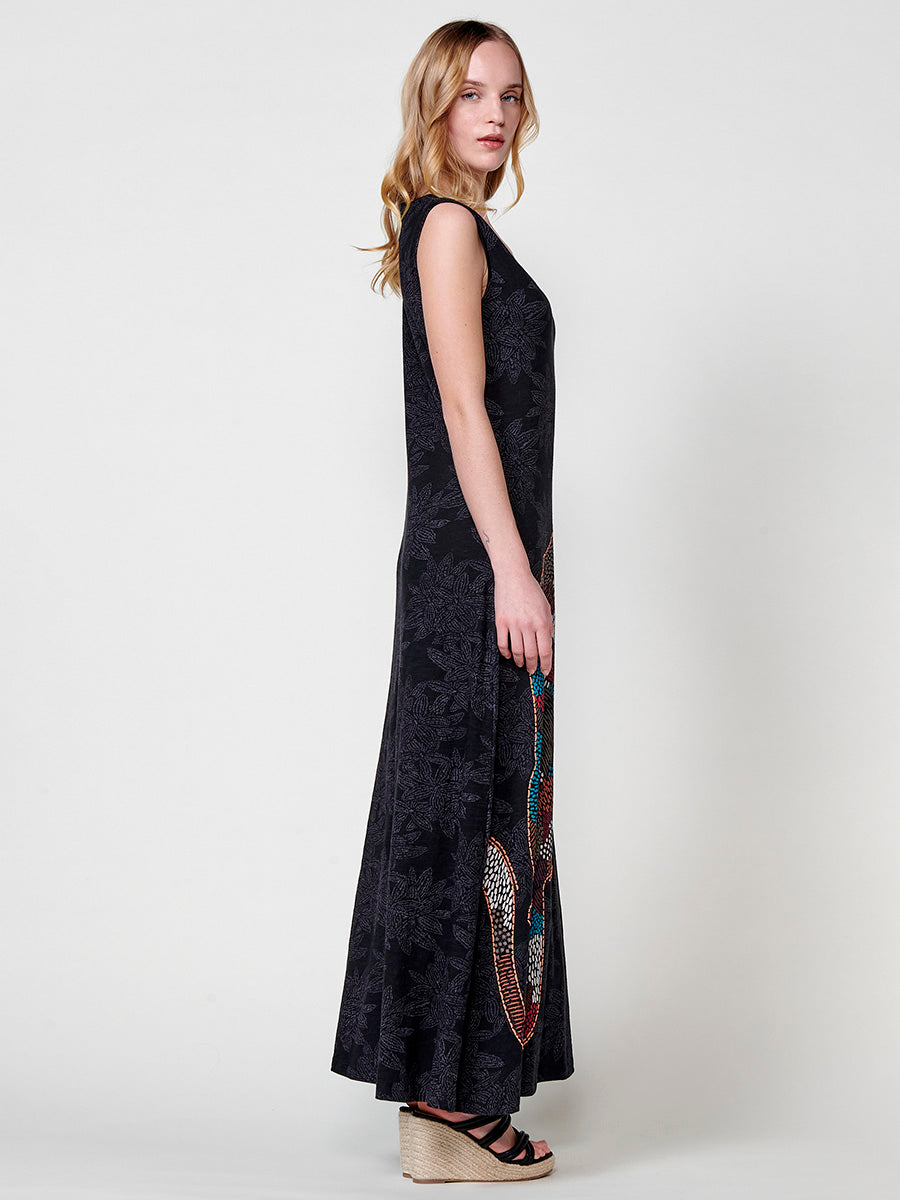Vestido Mujer midi de algodón estampado con tigre – Koroshi negro