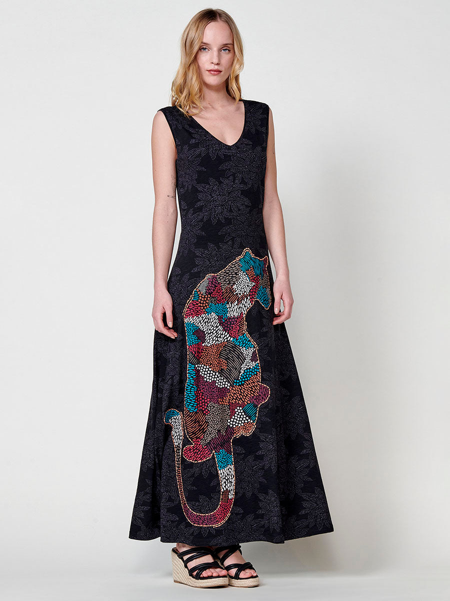 Vestido Mujer midi de algodón estampado con tigre – Koroshi negro