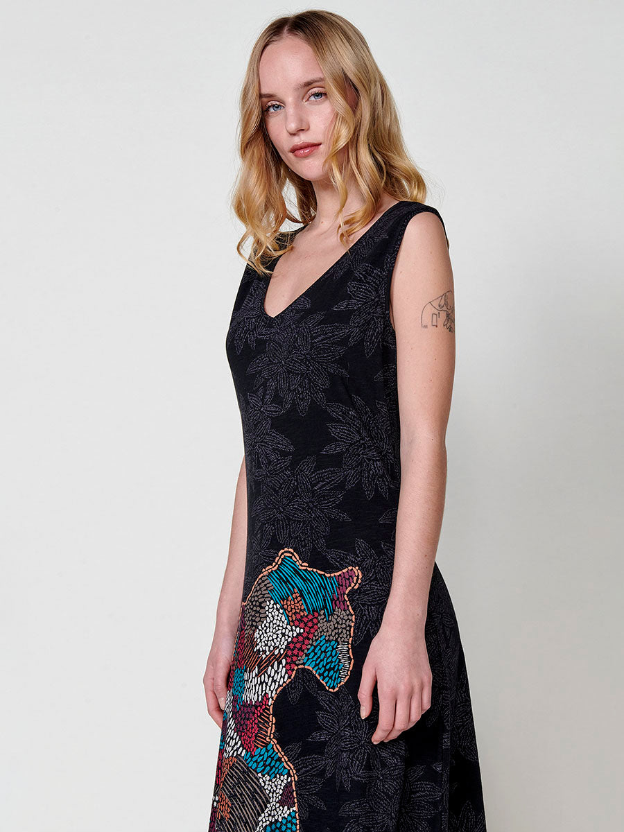 Vestido Mujer midi de algodón estampado con tigre – Koroshi negro